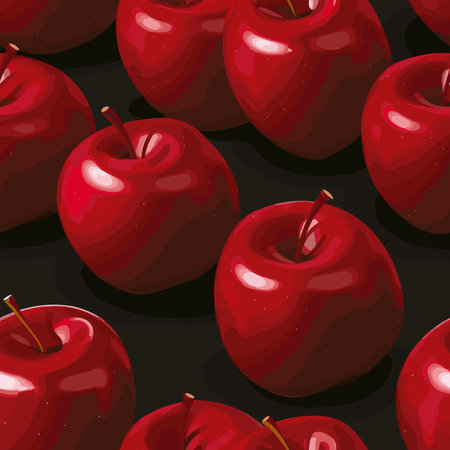 Seamless pattern with red apples on black background. Vector illustration.のイラスト素材