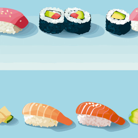 Illustration of Seamless Horizontal Banners with Sushiのイラスト素材