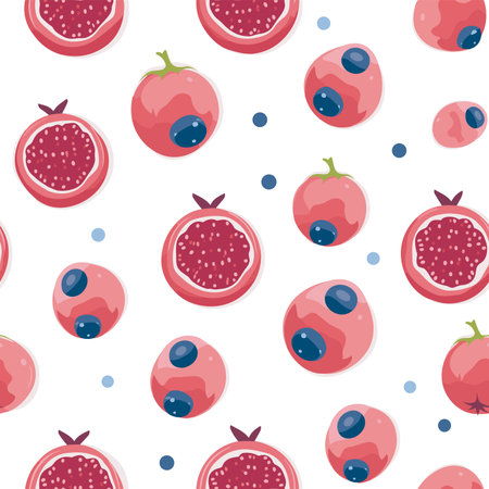 Seamless pattern with blueberry, red currant and blueberry on white backgroundのイラスト素材