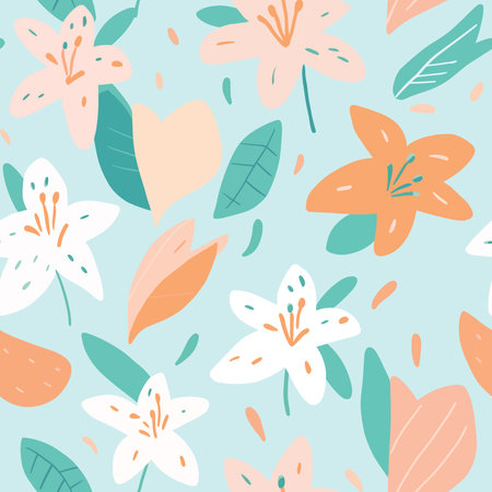 Seamless pattern with flowers and leaves. Hand drawn vector illustration.のイラスト素材