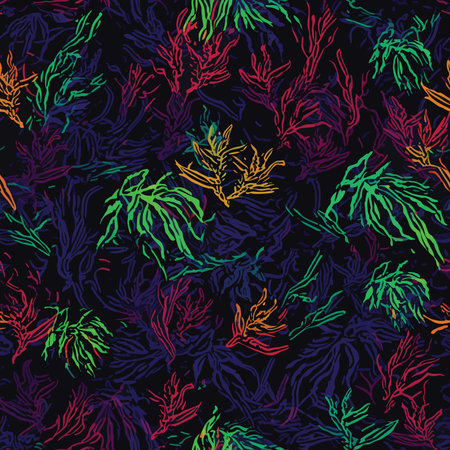 Seamless pattern with seaweeds. Hand-drawn illustration.のイラスト素材