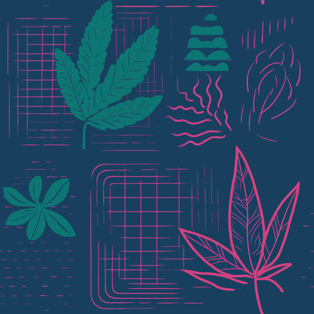 Seamless pattern with marijuana leaves and plants. Vector illustration.のイラスト素材