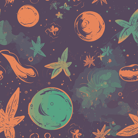 Seamless pattern with planets, stars and flowers. vector illustrationのイラスト素材