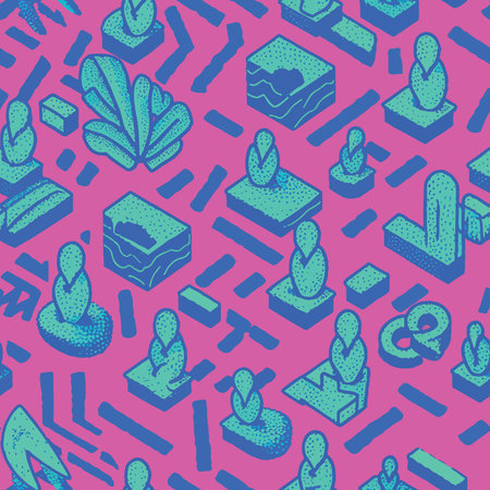 Seamless pattern with stones and plants. Vector illustration in retro style.のイラスト素材