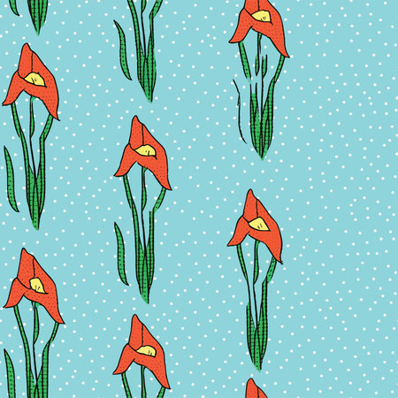 Seamless pattern with hand drawn calla lilies. Vector illustration.のイラスト素材