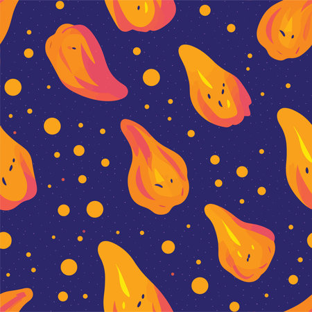Seamless pattern with papaya fruit on dark blue background.のイラスト素材