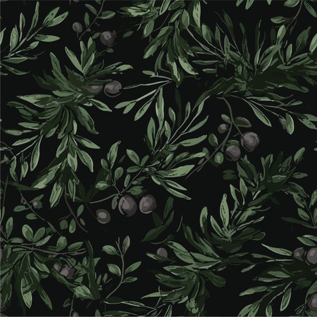 Seamless pattern with olive branches and olives. Vector illustration.のイラスト素材