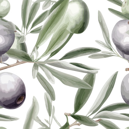 Seamless pattern with olive branches and olives. Vector illustration.のイラスト素材