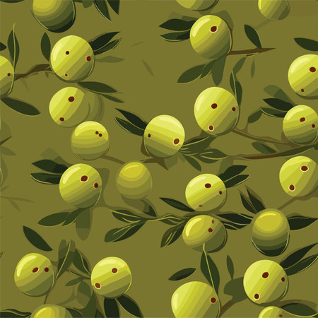Seamless pattern with green olives on a green background.のイラスト素材