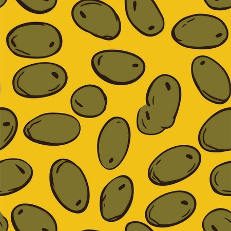 Seamless pattern with olives. Hand drawn vector illustration.のイラスト素材