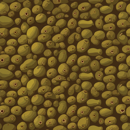 Seamless pattern of green olives on a brown background.のイラスト素材