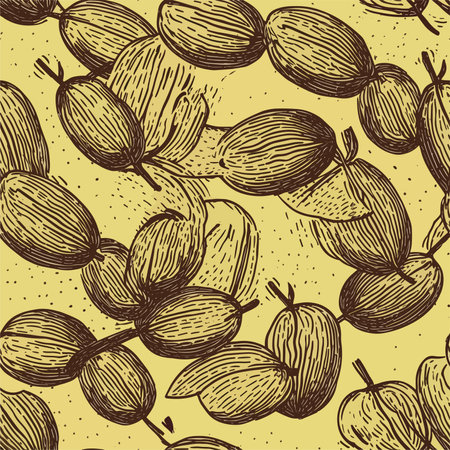Seamless pattern with hand drawn gooseberry. Vector illustration.のイラスト素材