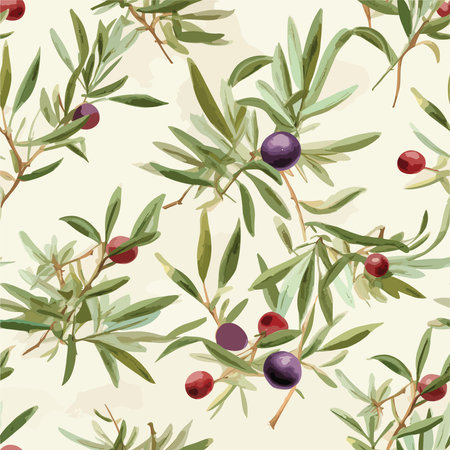 Seamless pattern with olive branches and berries. Vector illustration.のイラスト素材