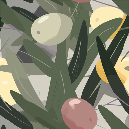 Seamless pattern with olive branches and olives. Vector illustration.のイラスト素材