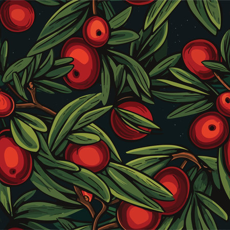 Seamless pattern with cranberries on dark background. Vector illustration.のイラスト素材