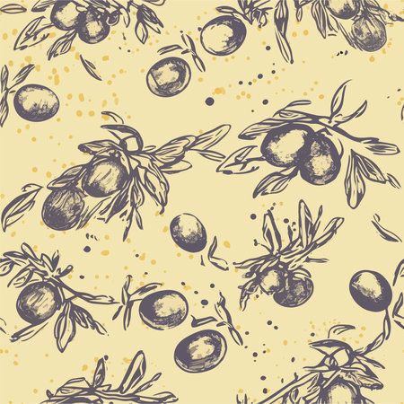 Seamless pattern with olives. Vector hand drawn illustration.のイラスト素材