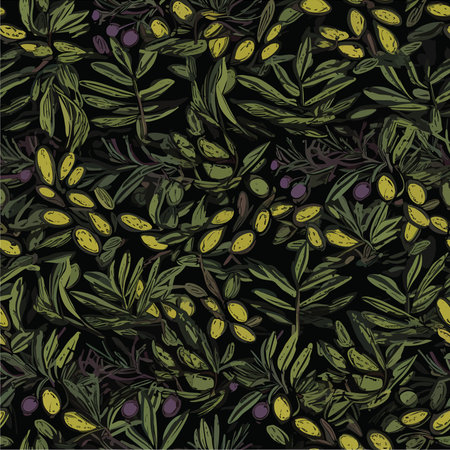 Seamless pattern with olives. Vector illustration in vintage style.のイラスト素材