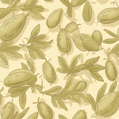 Seamless pattern with olives and leaves. Vector illustration.のイラスト素材