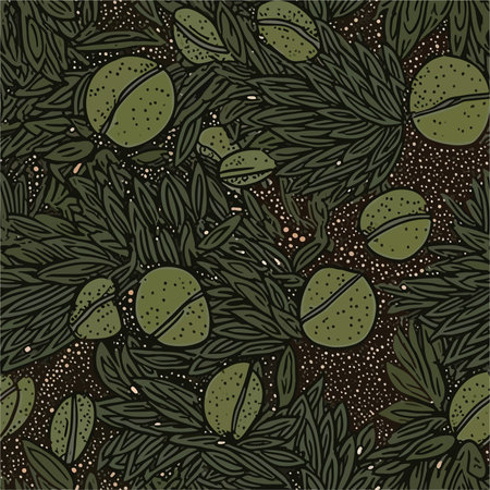 Seamless pattern with green nuts and leaves. Vector illustration.のイラスト素材