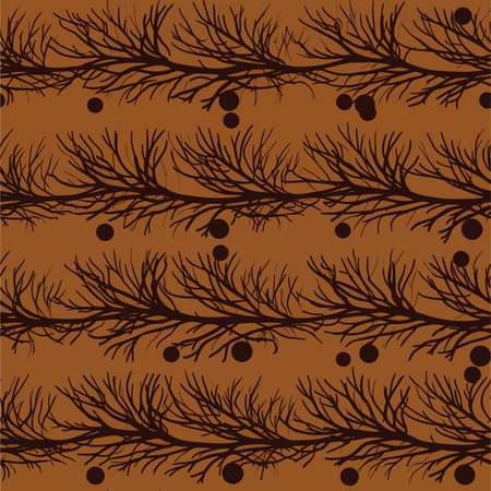 Seamless pattern with branches and berries on brown background. Vector illustration.のイラスト素材