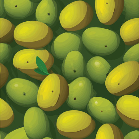 Seamless pattern of green olives on a green background.のイラスト素材