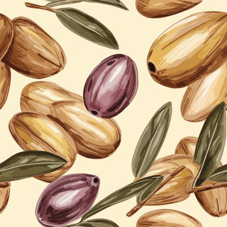 Seamless pattern with olives. Hand drawn vector illustration.のイラスト素材