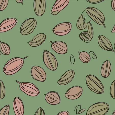 Seamless pattern with hand drawn fresh pistachios. Vector illustration.のイラスト素材
