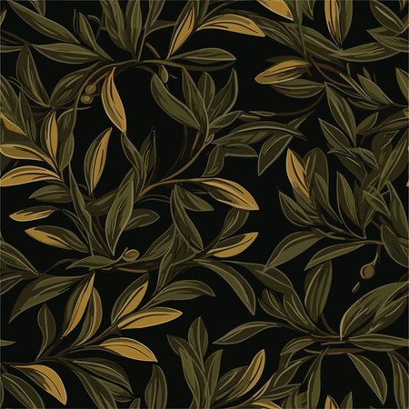 Seamless pattern with green leaves on black background. Vector illustration.のイラスト素材