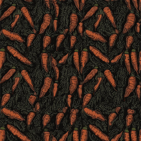 Seamless pattern with hand drawn carrots on a dark background.のイラスト素材