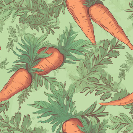 Seamless pattern with fresh carrots and leaves. Vector illustration.のイラスト素材