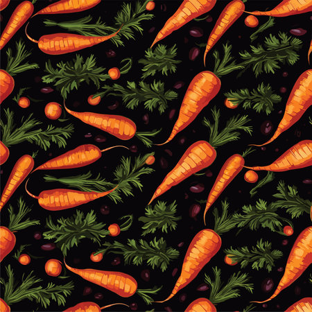 Seamless pattern with fresh carrots and olives. Vector illustration.