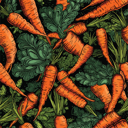 Seamless pattern with fresh carrots. Hand drawn vector illustration.