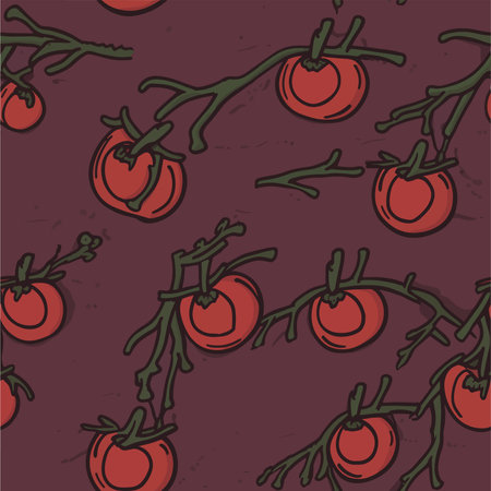 Seamless pattern with cherry tomatoes. Hand-drawn illustration.のイラスト素材