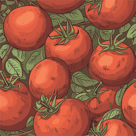 Seamless pattern with tomatoes. Vector illustration in retro style.のイラスト素材