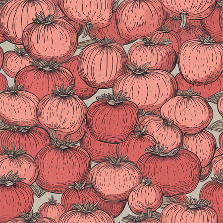 Seamless pattern with hand drawn tomatoes. Vector illustration in vintage style.のイラスト素材
