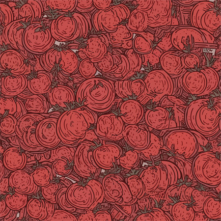 Seamless pattern with red tomatoes. Hand drawn vector illustration.のイラスト素材