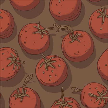 Seamless pattern with tomatoes on brown background. Vector illustration.のイラスト素材