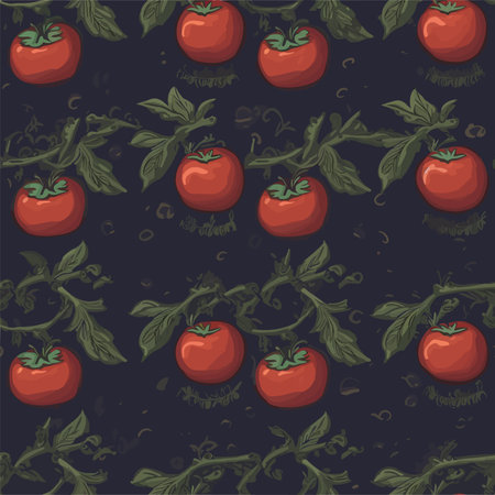 Seamless pattern with tomatoes on a dark background. vector illustrationのイラスト素材