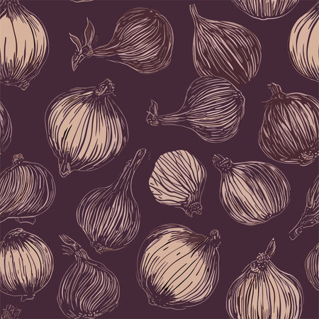 Seamless pattern with onions. Vector illustration in sketch style.のイラスト素材
