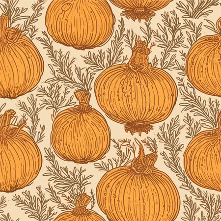 Seamless pattern with onions. Vector illustration in retro style.のイラスト素材