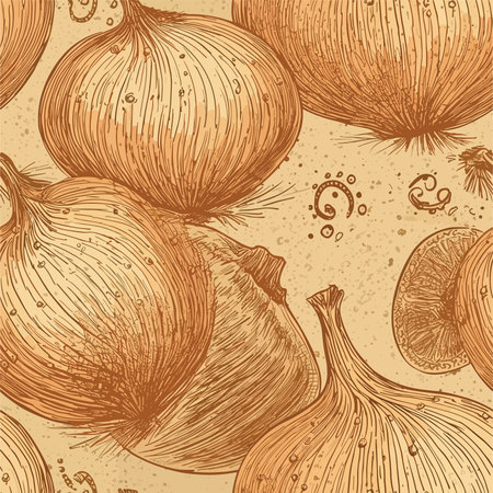 Seamless pattern with hand drawn onions. Vector illustration in vintage style.のイラスト素材