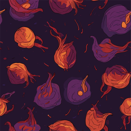 Seamless pattern with hand drawn onions on a dark background.のイラスト素材