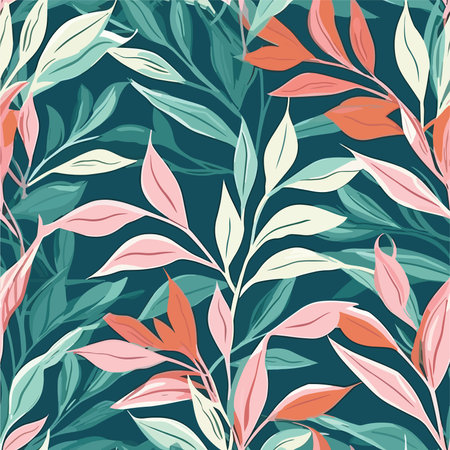 Seamless pattern with leaves and flowers in pastel colors.のイラスト素材