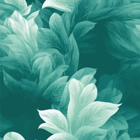 Seamless pattern with green leaves on a turquoise backgroundのイラスト素材