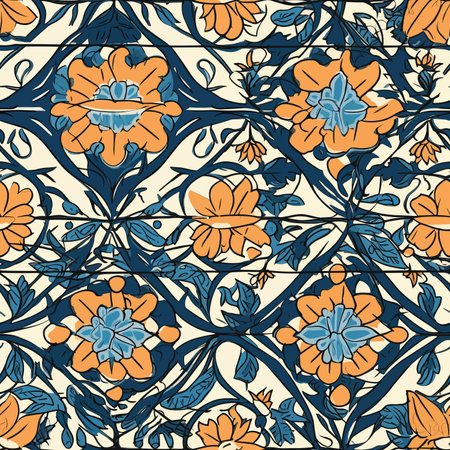 Seamless pattern with decorative flowers in the style of Portuguese tiles.