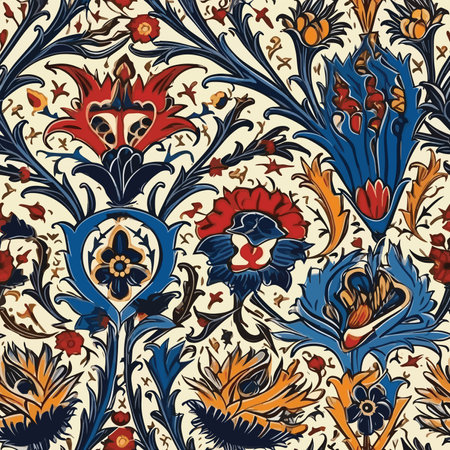 Seamless pattern with floral ornament. Vector illustration in vintage style.