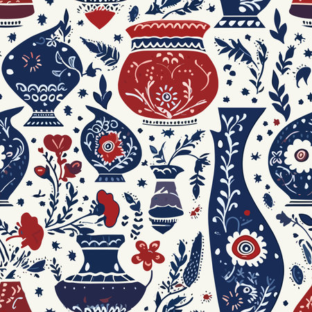 Seamless pattern with vase and pot. Vector illustration.のイラスト素材