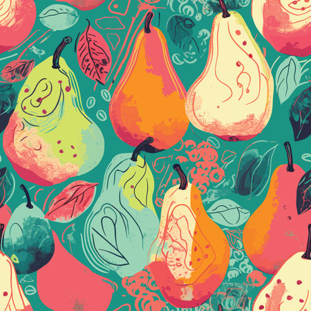 Seamless pattern with pears. Hand drawn vector illustration.のイラスト素材