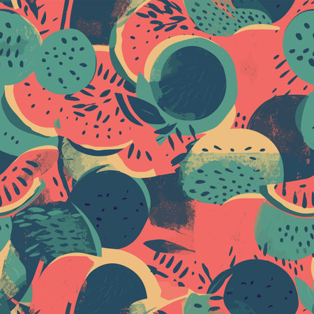 Seamless pattern with watermelons and hand drawn textures.のイラスト素材