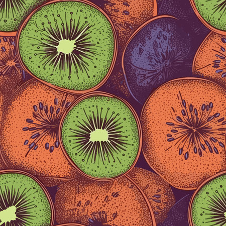 Seamless pattern with kiwi fruit, vector illustration.のイラスト素材